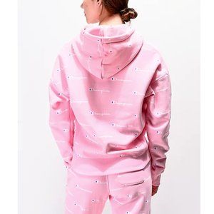 Champion: Pink Logo Hoodie Sweatshirt
